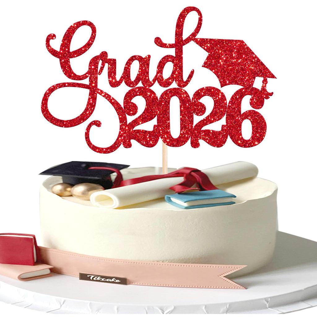 YCTHUNFISH 1 Pack Grad 2026 Glitter Cake Topper – Congrats Grad Cap (Class of 2026)