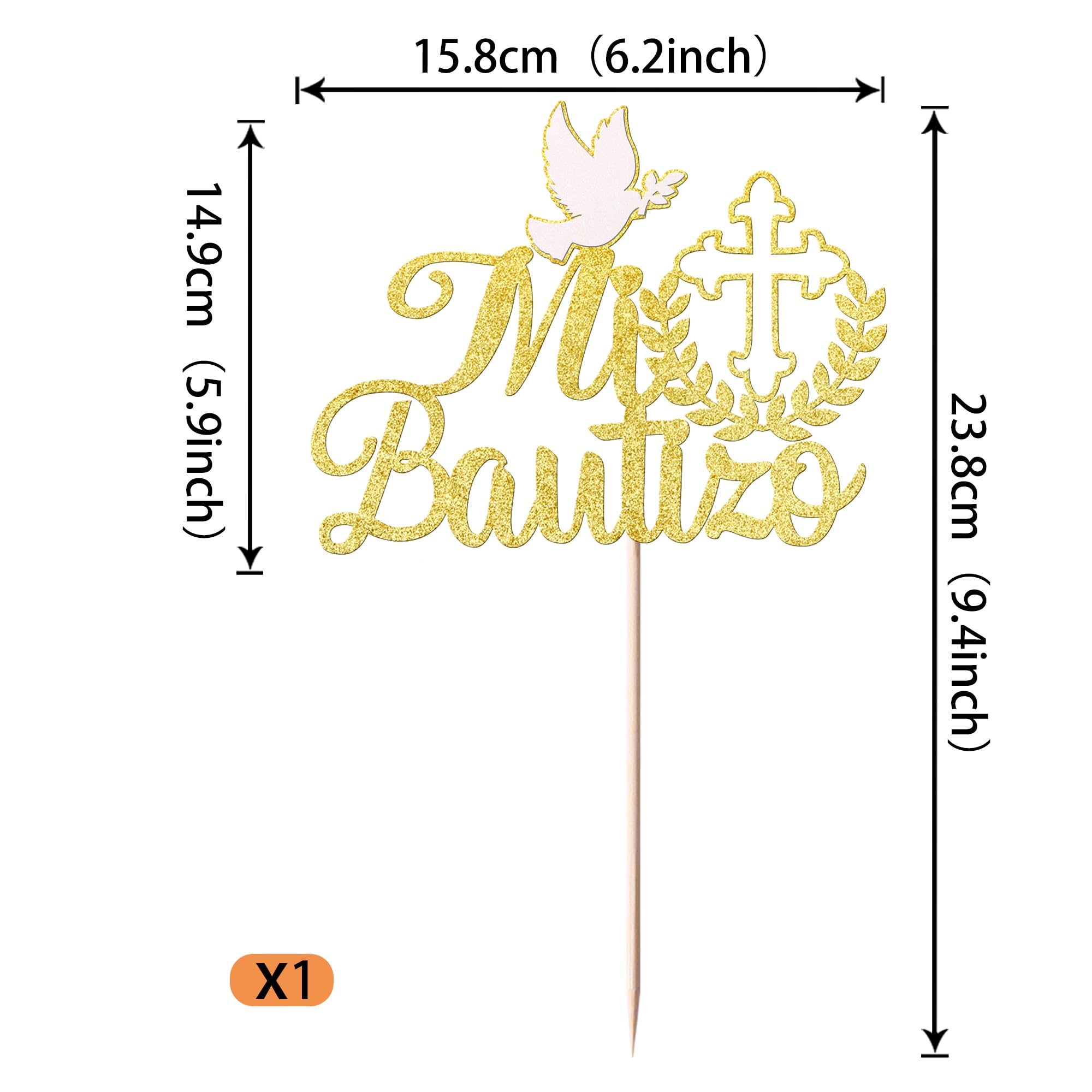 YCTHUNFISH 1 Pack Glitter Cross Cake Topper — Mi Bautizo, First Holy Communion, Baptism, Gold