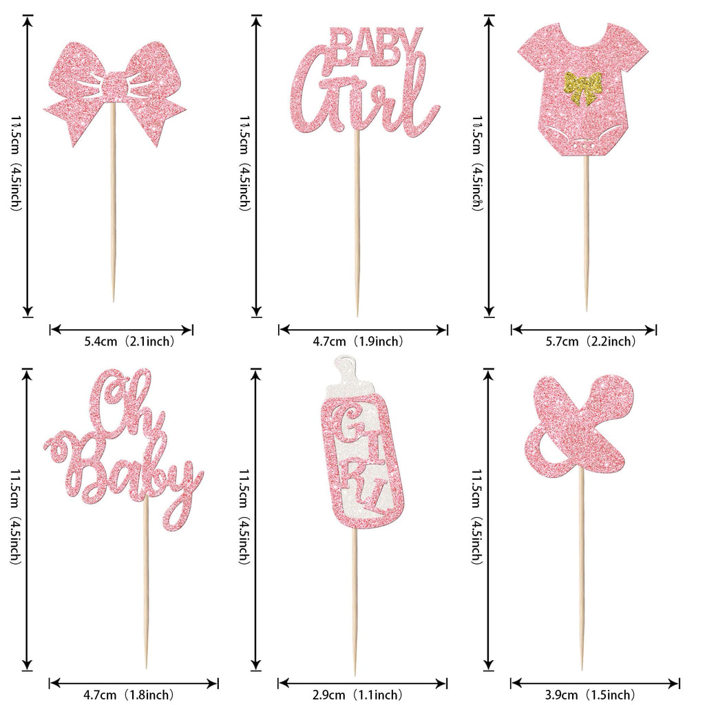 YCTHUNFISH 24 Pack It's a Girl Cupcake Toppers – Glitter Pink Baby Shower & Gender Reveal Picks