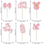YCTHUNFISH 24 Pack It's a Girl Cupcake Toppers – Glitter Pink Baby Shower & Gender Reveal Picks