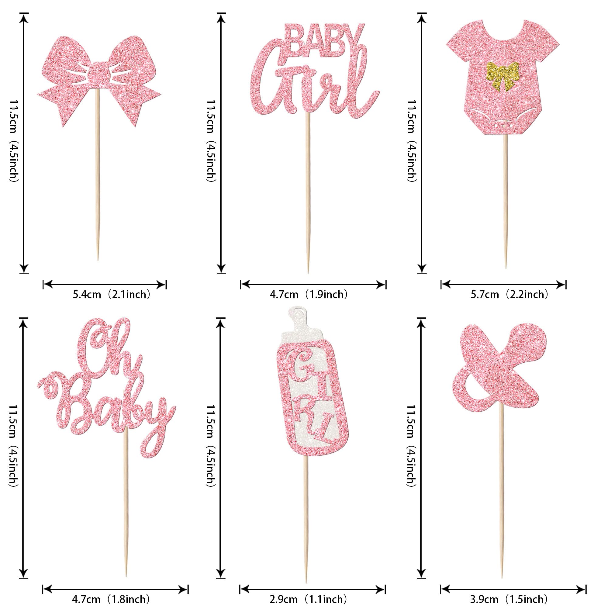 YCTHUNFISH 24 Pack It's a Girl Cupcake Toppers – Glitter Pink Baby Shower & Gender Reveal Picks