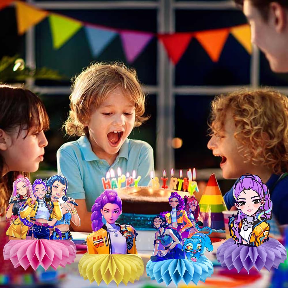 YEEFIGRO Demon Hunters Honeycomb Centerpieces – 8Pcs Kids Party Table Decor