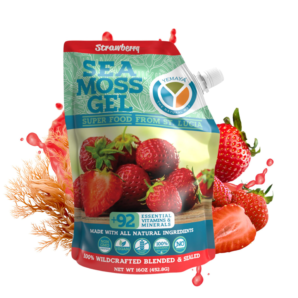 Yemayá Bio-Meeresmoos-Gel – Wildgesammeltes rohes Seemoos, Erdbeere, 450 g