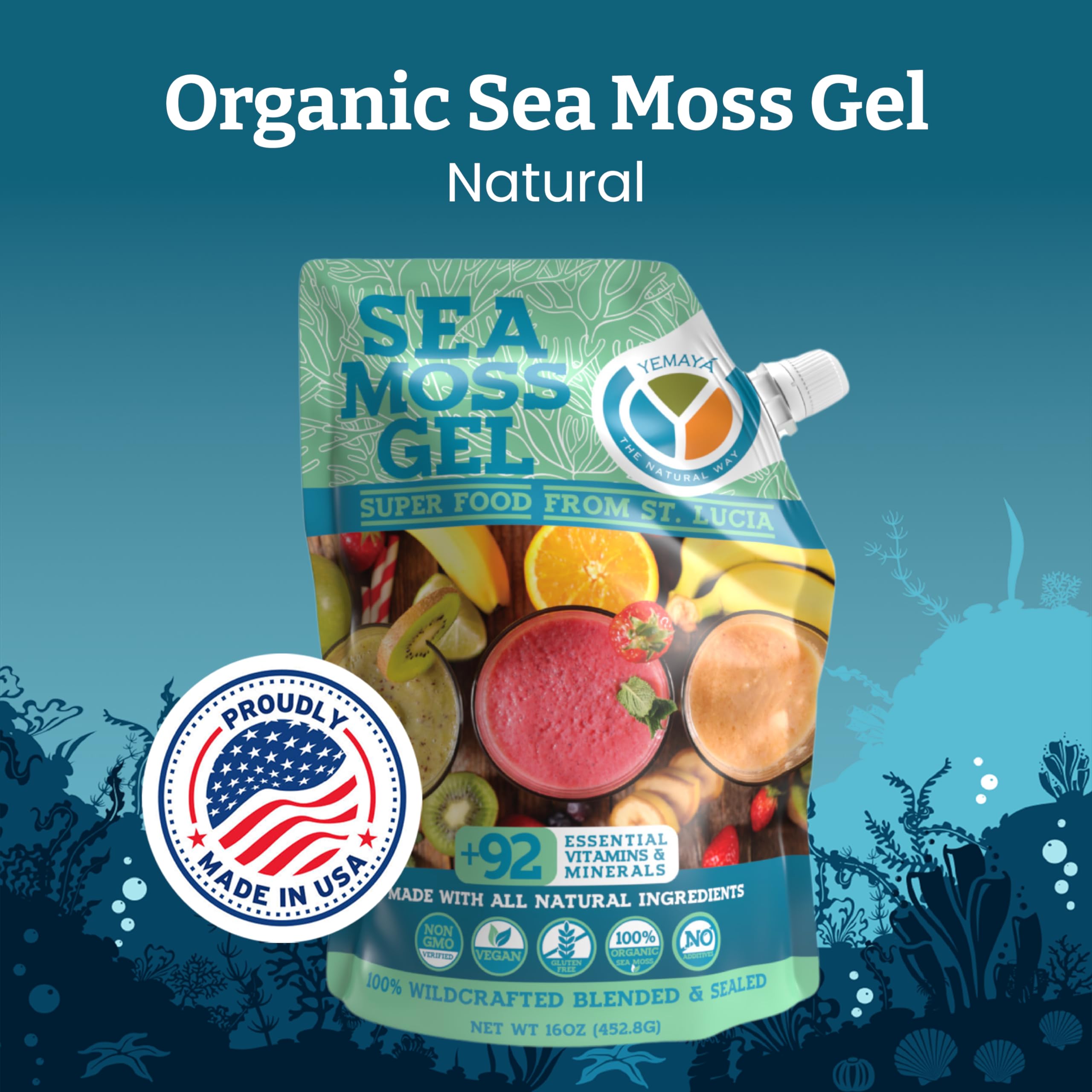 Yemayá Bio-Meeresmoos-Gel – Wildgesammeltes, rohes Meeresmoos-Gel mit Früchten | 454 g