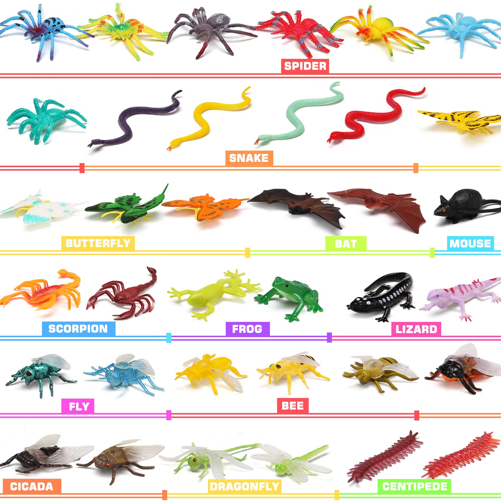 Yeonha Toys 76 Pack Mini Plastic Bug Set – Realistic Insects for Play, Education, Party Favors, Cupcake Toppers