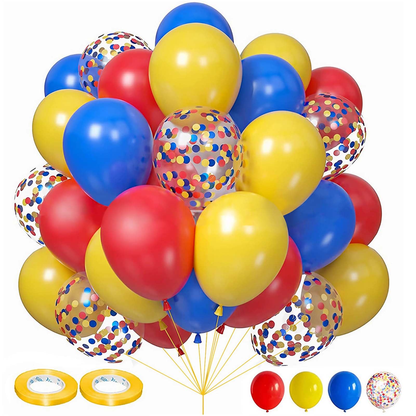 Yexnum 60PCS Balloon Arch Kit – 10in Red, Blue & Yellow Balloons for Carnival & Circus Theme Parties