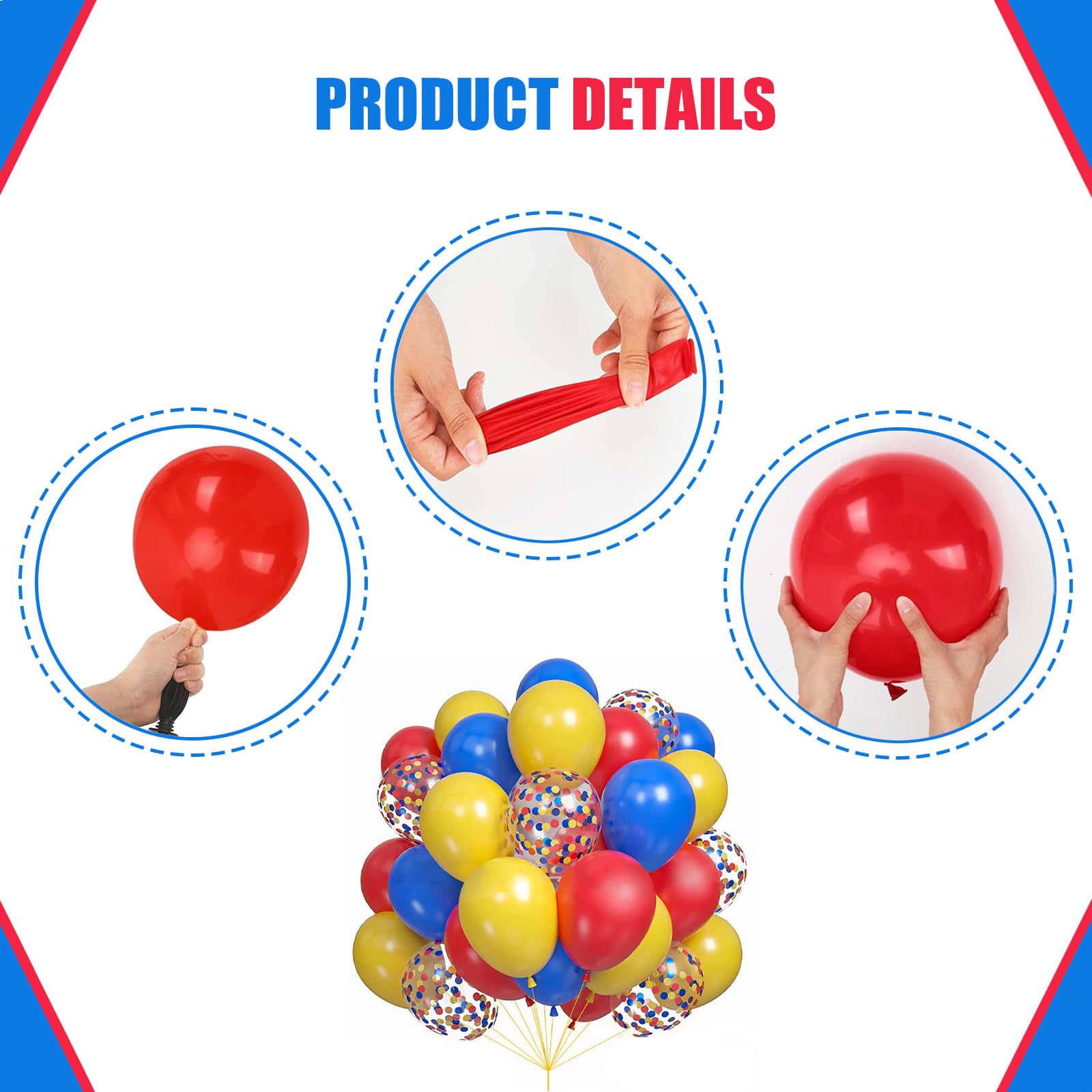 Yexnum 60PCS Balloon Arch Kit – 10in Red, Blue & Yellow Balloons for Carnival & Circus Theme Parties