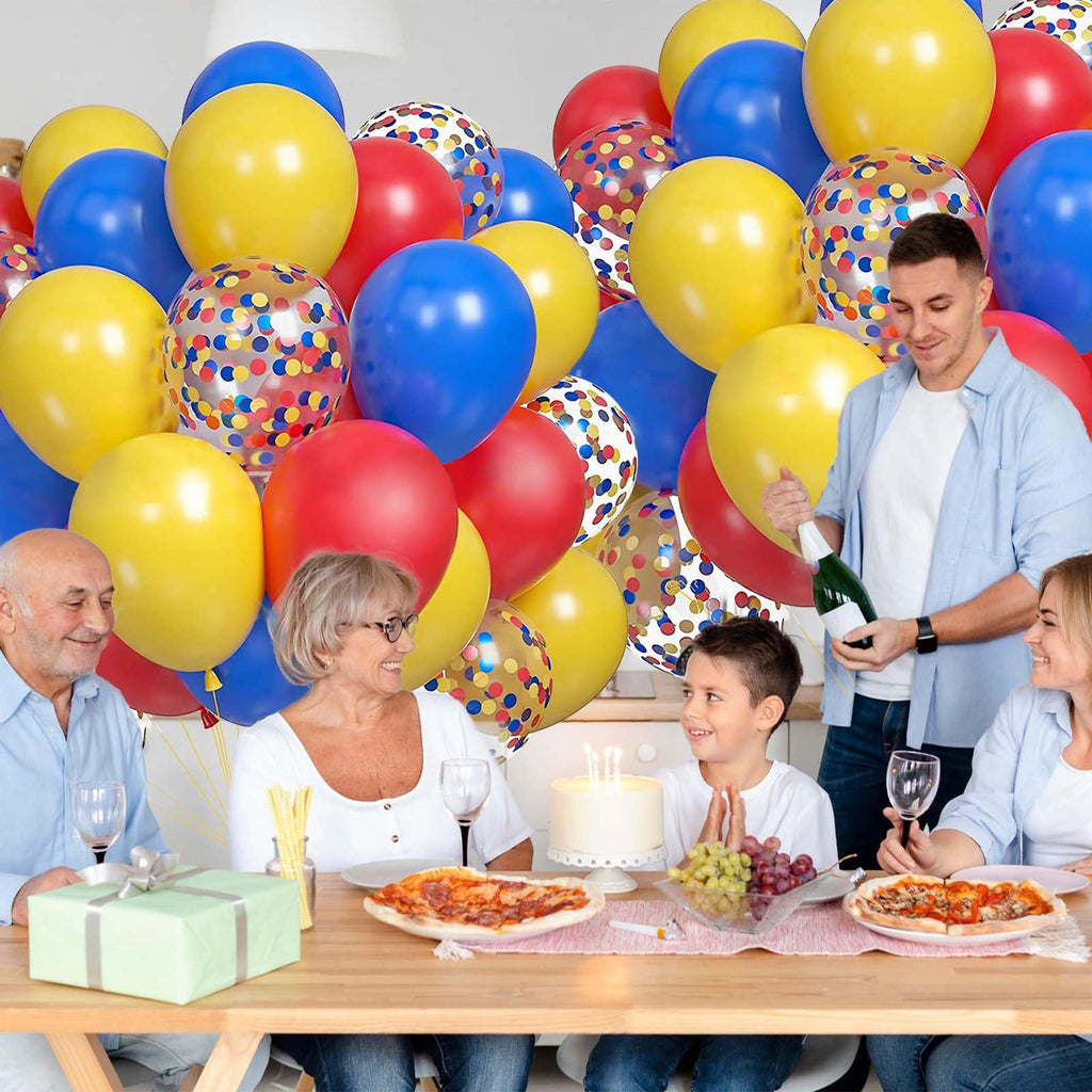 Yexnum 60PCS Balloon Arch Kit – 10in Red, Blue & Yellow Balloons for Carnival & Circus Theme Parties
