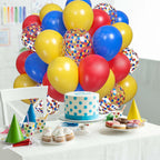 Yexnum 60PCS Balloon Arch Kit – 10in Red, Blue & Yellow Balloons for Carnival & Circus Theme Parties