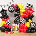 Yexnum Race Car Balloons – 40in Racetrack Number 2 Balloon Set (7 Pcs) – Black Party Decor