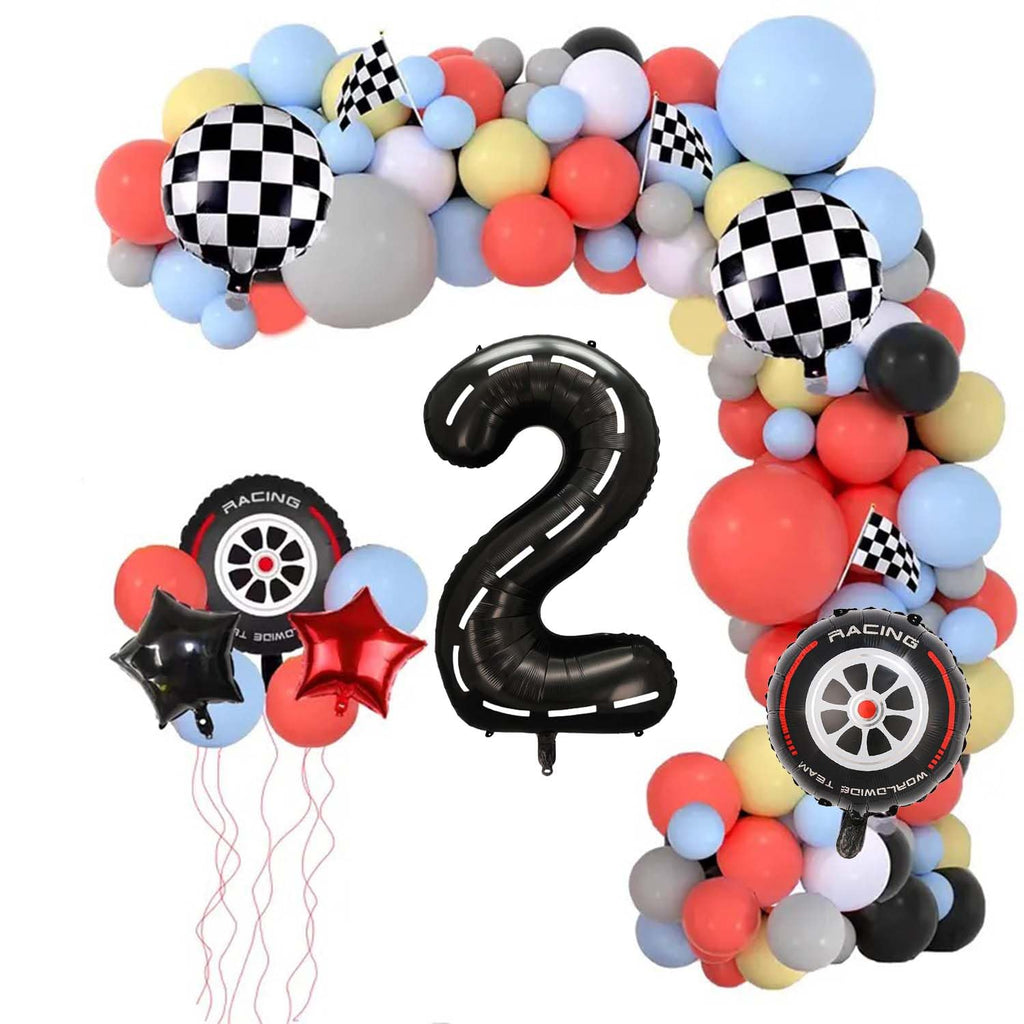 Yexnum Race Car Balloons – 40in Racetrack Number 2 Balloon Set (7 Pcs) – Black Party Decor