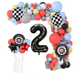 Yexnum Race Car Balloons – 40in Racetrack Number 2 Balloon Set (7 Pcs) – Black Party Decor