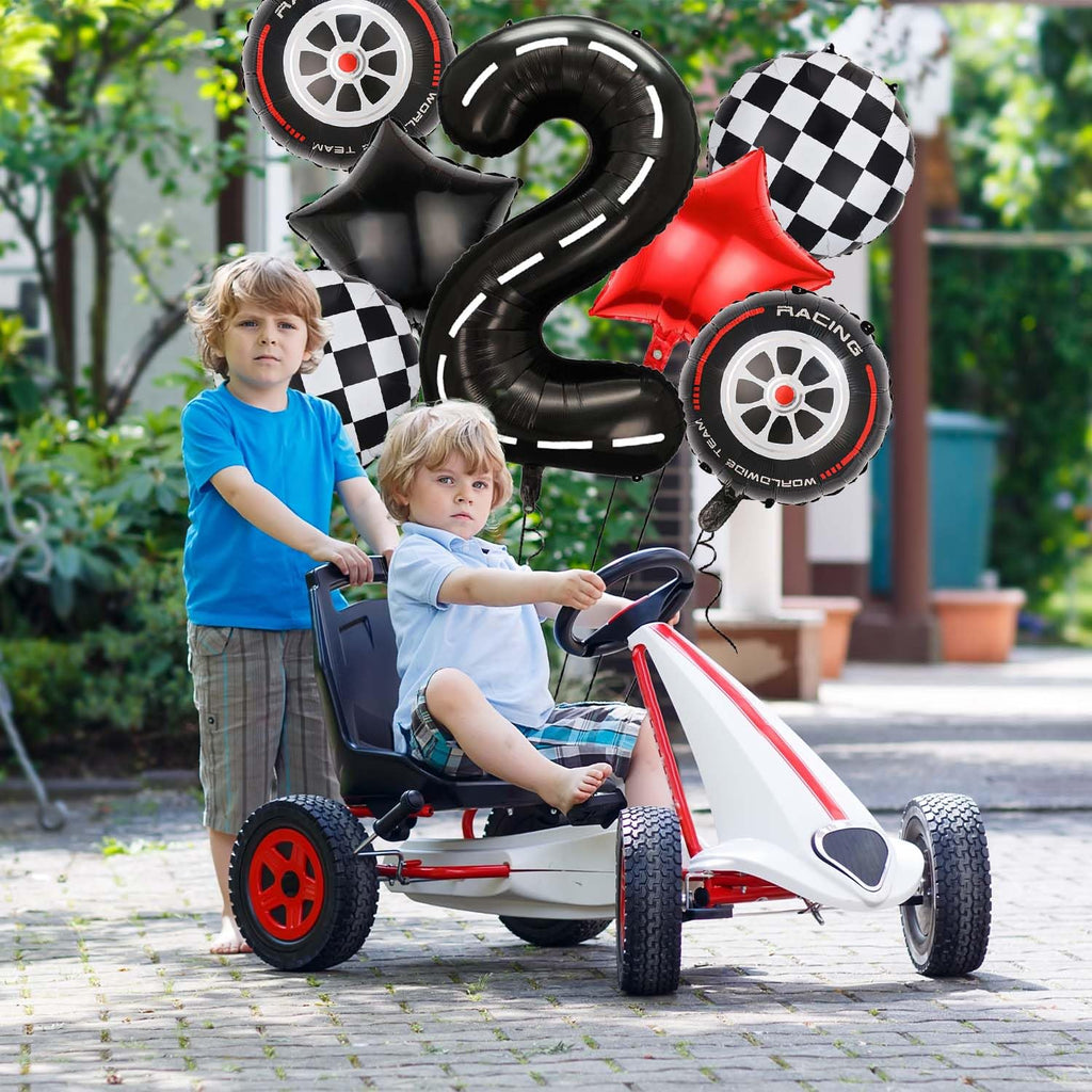 Yexnum Race Car Balloons – 40in Racetrack Number 2 Balloon Set (7 Pcs) – Black Party Decor