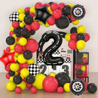 Yexnum Race Car Balloons – 40in Racetrack Number 2 Balloon Set (7 Pcs) – Black Party Decor