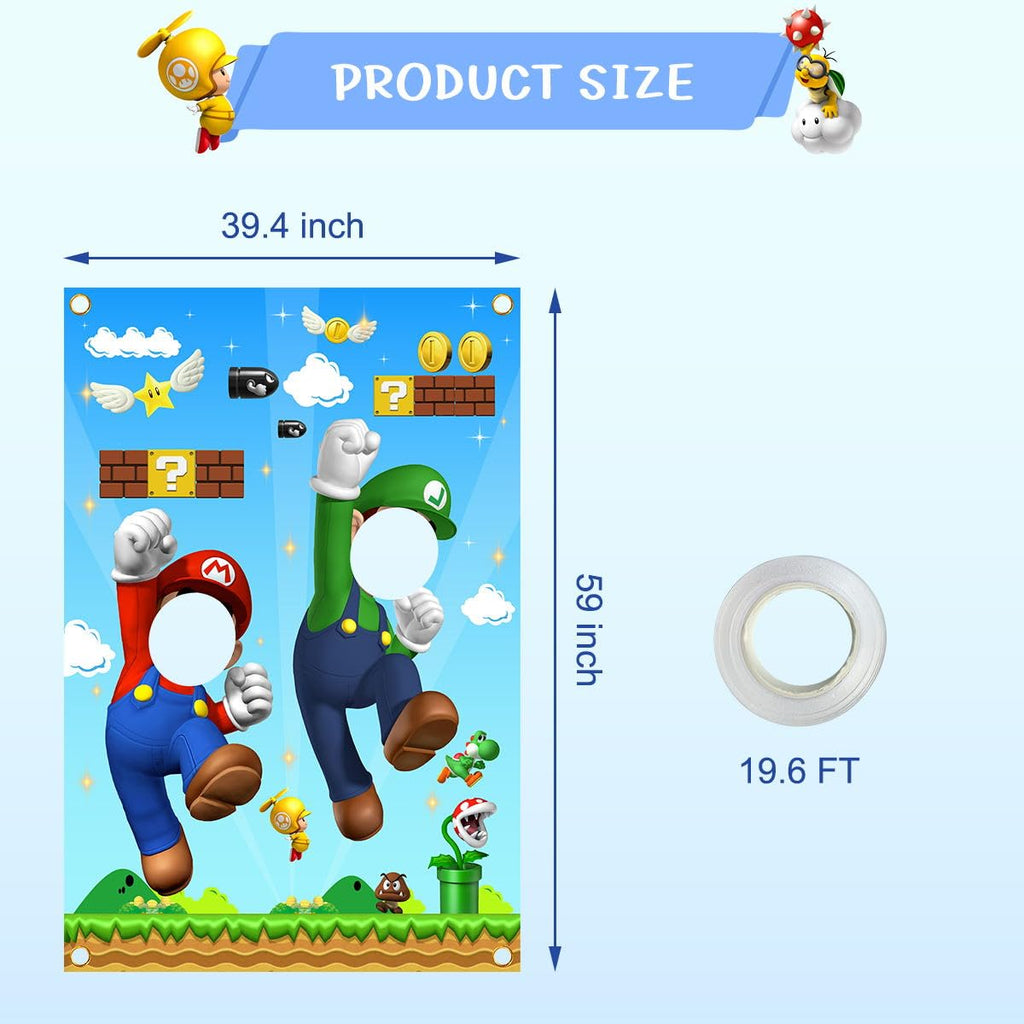 YEZHENSS Mario Photo Door Banner – Mario Face Photography Backdrop for Birthday Party Supplies