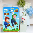 YEZHENSS Mario Photo Door Banner – Mario Face Photography Backdrop for Birthday Party Supplies
