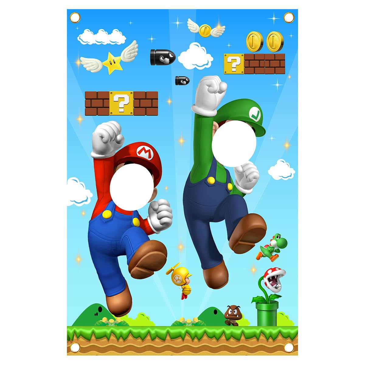 YEZHENSS Mario Photo Door Banner – Mario Face Photography Backdrop for Birthday Party Supplies