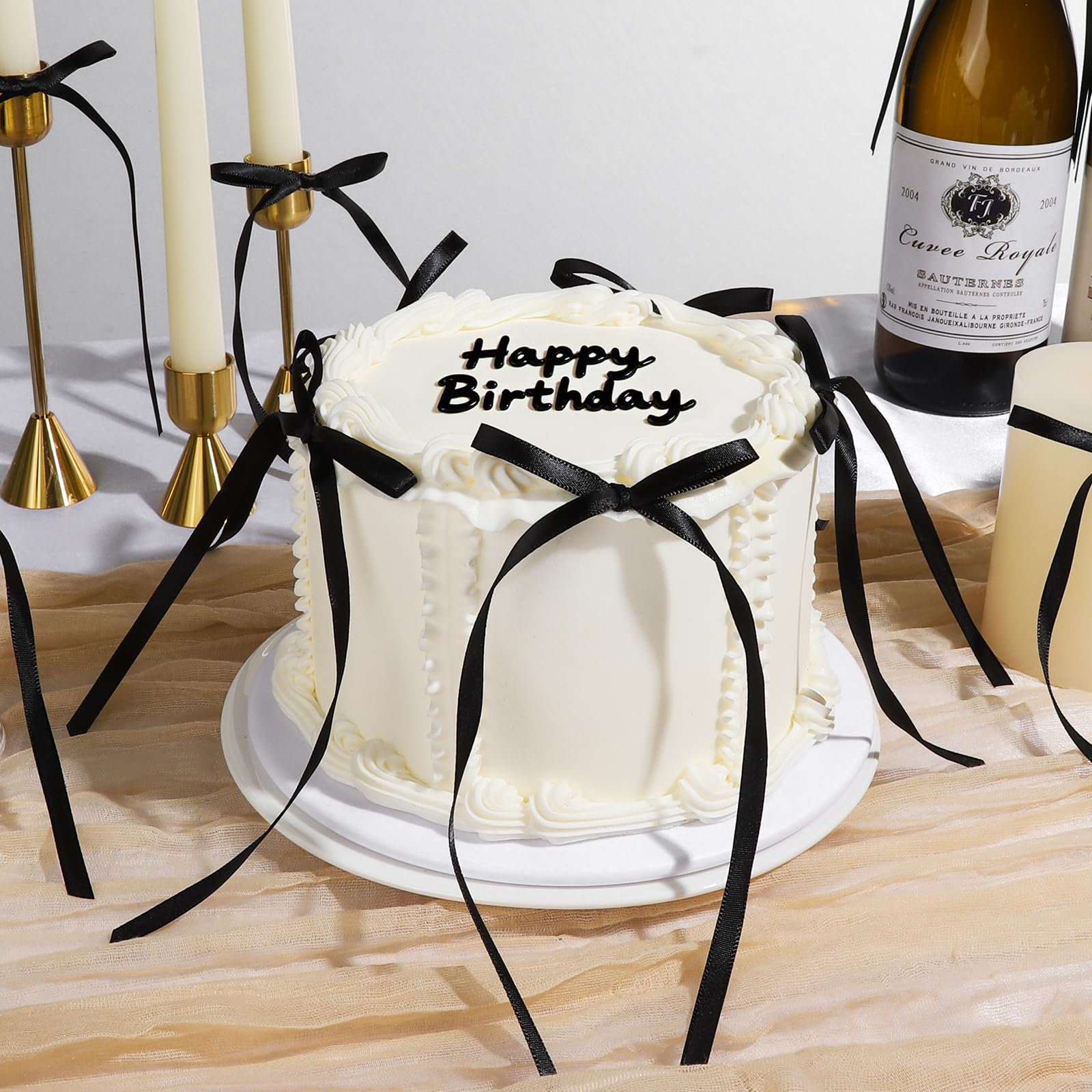 YGDZ Black Bows for Cake – 30pcs Satin Pre-Tied Cake Topper & Vintage Party Decor