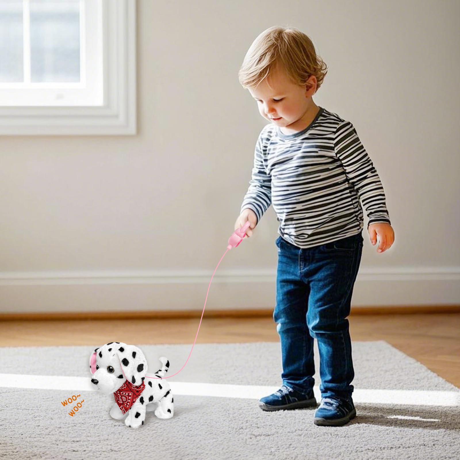YH YUHUNG Interactive Dalmatian Walking Dog Toy with Leash Remote – Plush Puppy That Walks, Barks & Wags