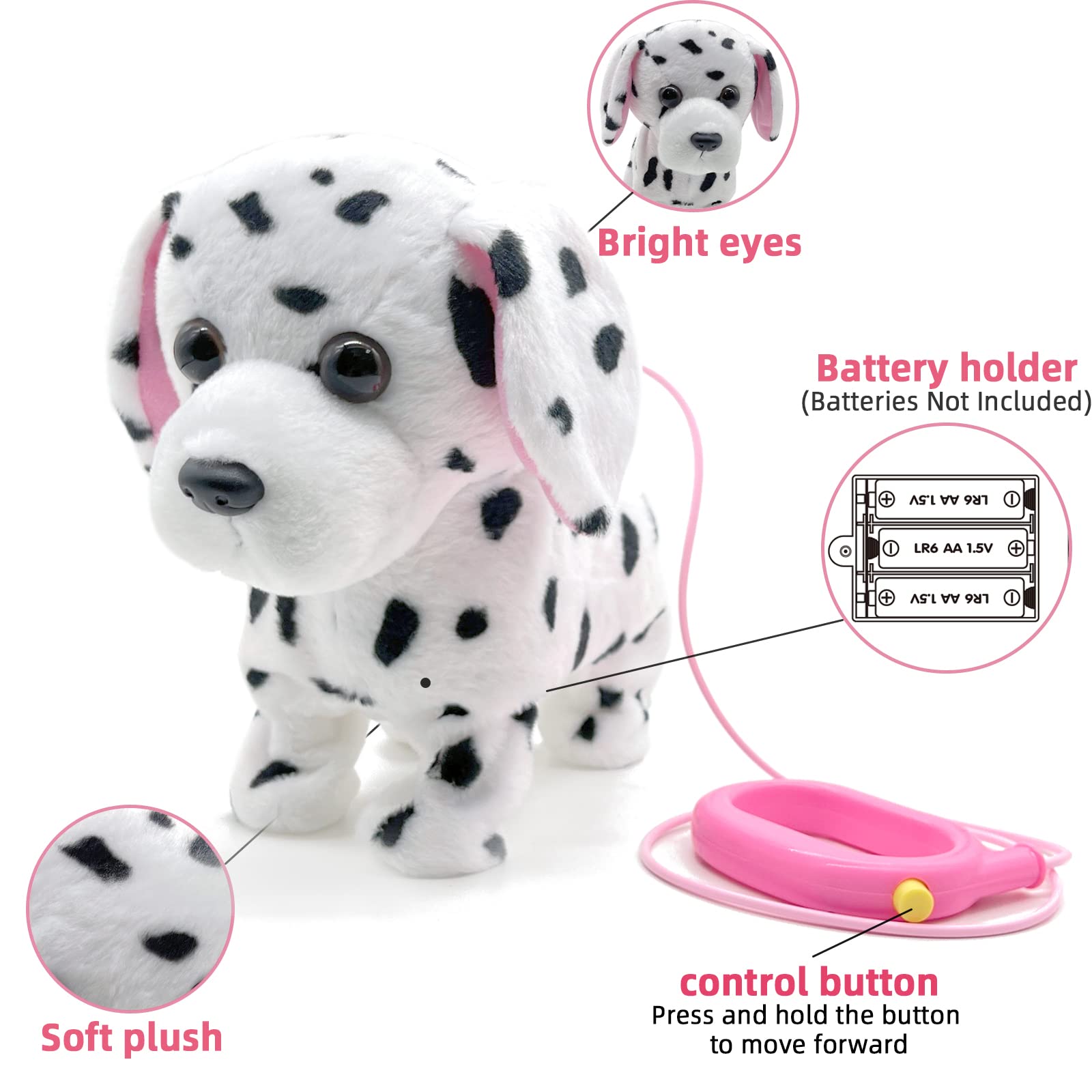 YH YUHUNG Interactive Dalmatian Walking Dog Toy with Leash Remote – Plush Puppy That Walks, Barks & Wags