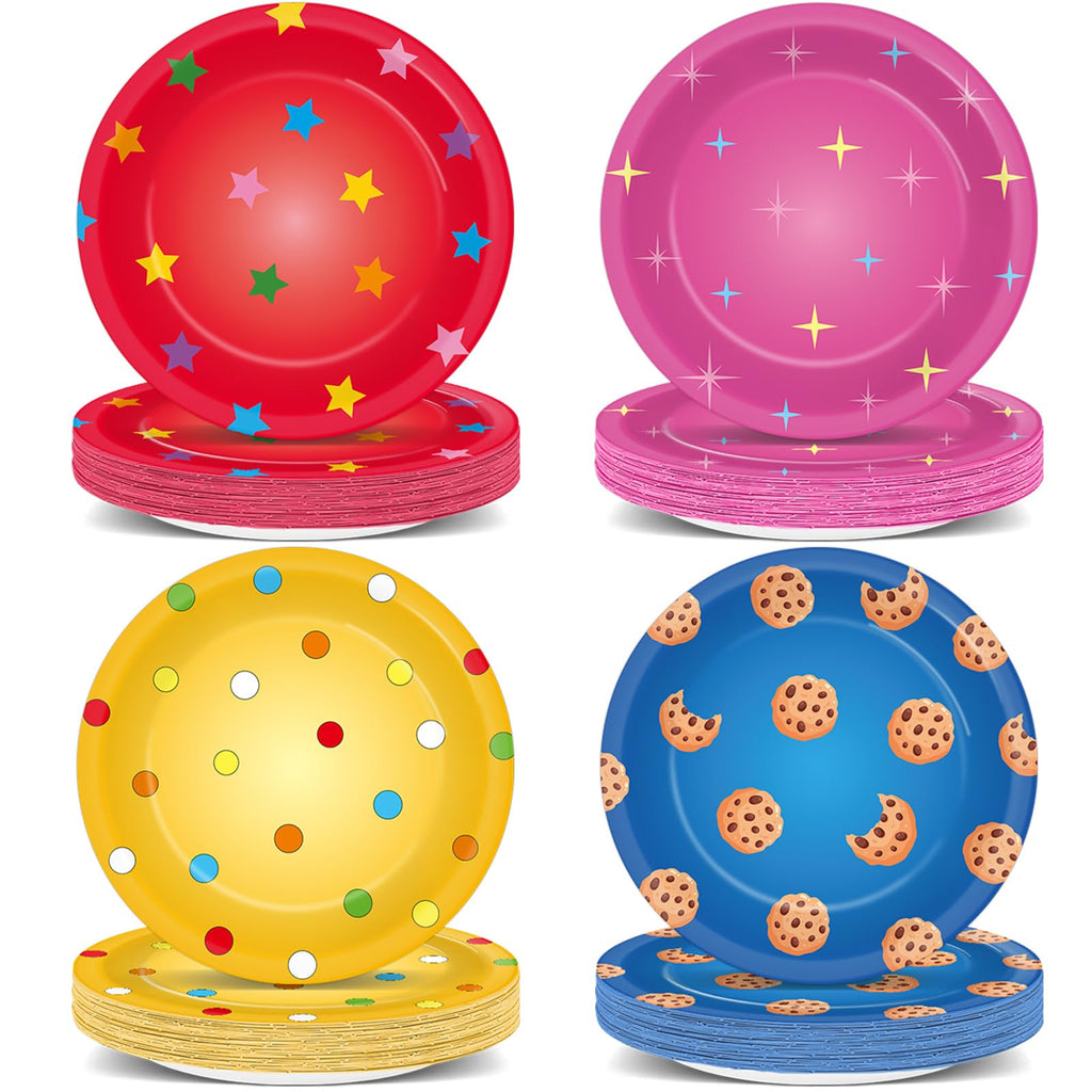Yiaoyinnz 48 Pcs Street Theme Party Plates – 7-Inch Disposable Cookie Plates for Kids' Parties