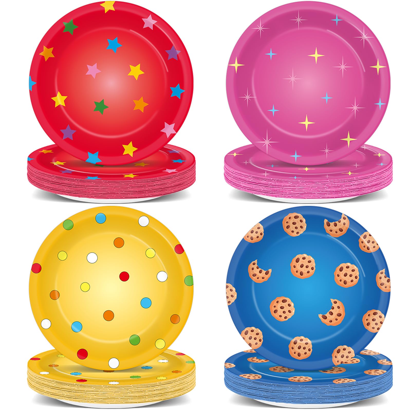 Yiaoyinnz 48 Pcs Street Theme Party Plates – 7-Inch Disposable Cookie Plates for Kids' Parties