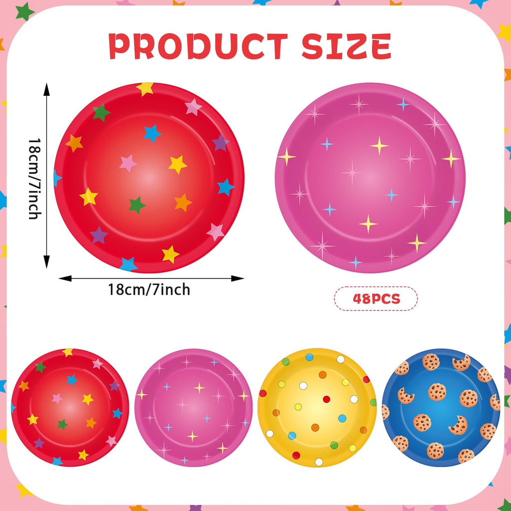 Yiaoyinnz 48 Pcs Street Theme Party Plates – 7-Inch Disposable Cookie Plates for Kids' Parties