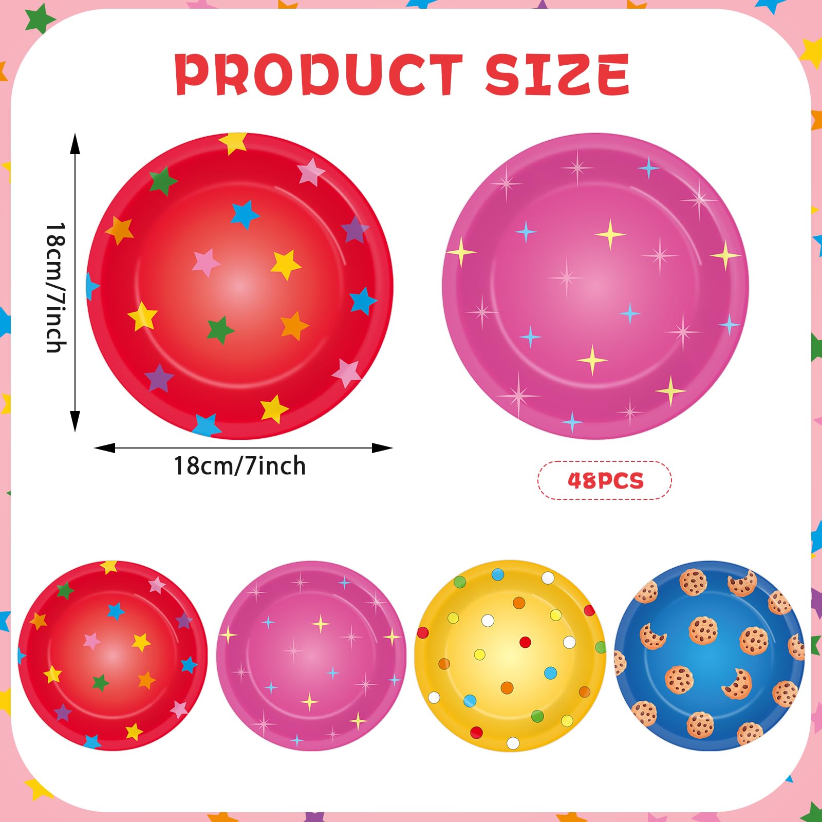 Yiaoyinnz 48 Pcs Street Theme Party Plates – 7-Inch Disposable Cookie Plates for Kids' Parties