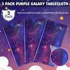 YIDAKO 3Pcs Iridescent Space Tablecloths - Purple Galaxy Disposable Table Covers, 54x108 Inch