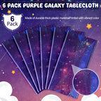 YIDAKO 6Pcs Iridescent Space Tablecloths, Disposable Plastic Purple Galaxy Table Cloth Rectangle Table Covers for Space Starry Night Star Theme Party Birthday Party Decorations, 54x108 Inch