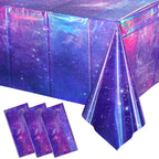 YIDAKO 3Pcs Iridescent Space Tablecloths - Purple Galaxy Disposable Table Covers, 54x108 Inch