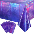 YIDAKO 6Pcs Iridescent Space Tablecloths, Disposable Plastic Purple Galaxy Table Cloth Rectangle Table Covers for Space Starry Night Star Theme Party Birthday Party Decorations, 54x108 Inch