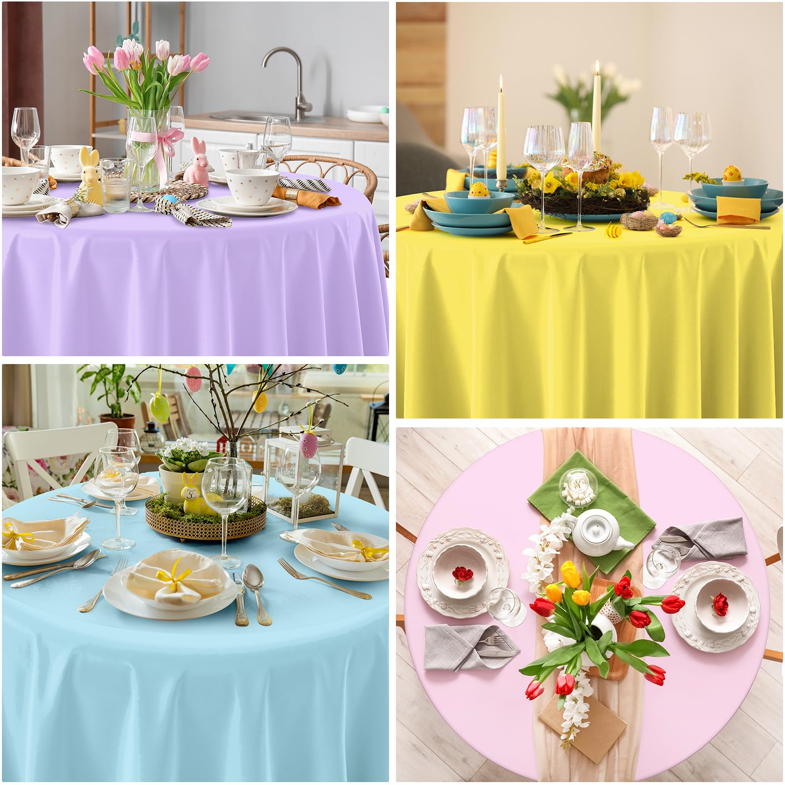 YIDAKO 6Pcs Round Pastel Tablecloths – 84-Inch Disposable Rainbow Mix Color Table Covers