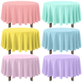 YIDAKO 6Pcs Round Pastel Tablecloths – 84-Inch Disposable Rainbow Mix Color Table Covers