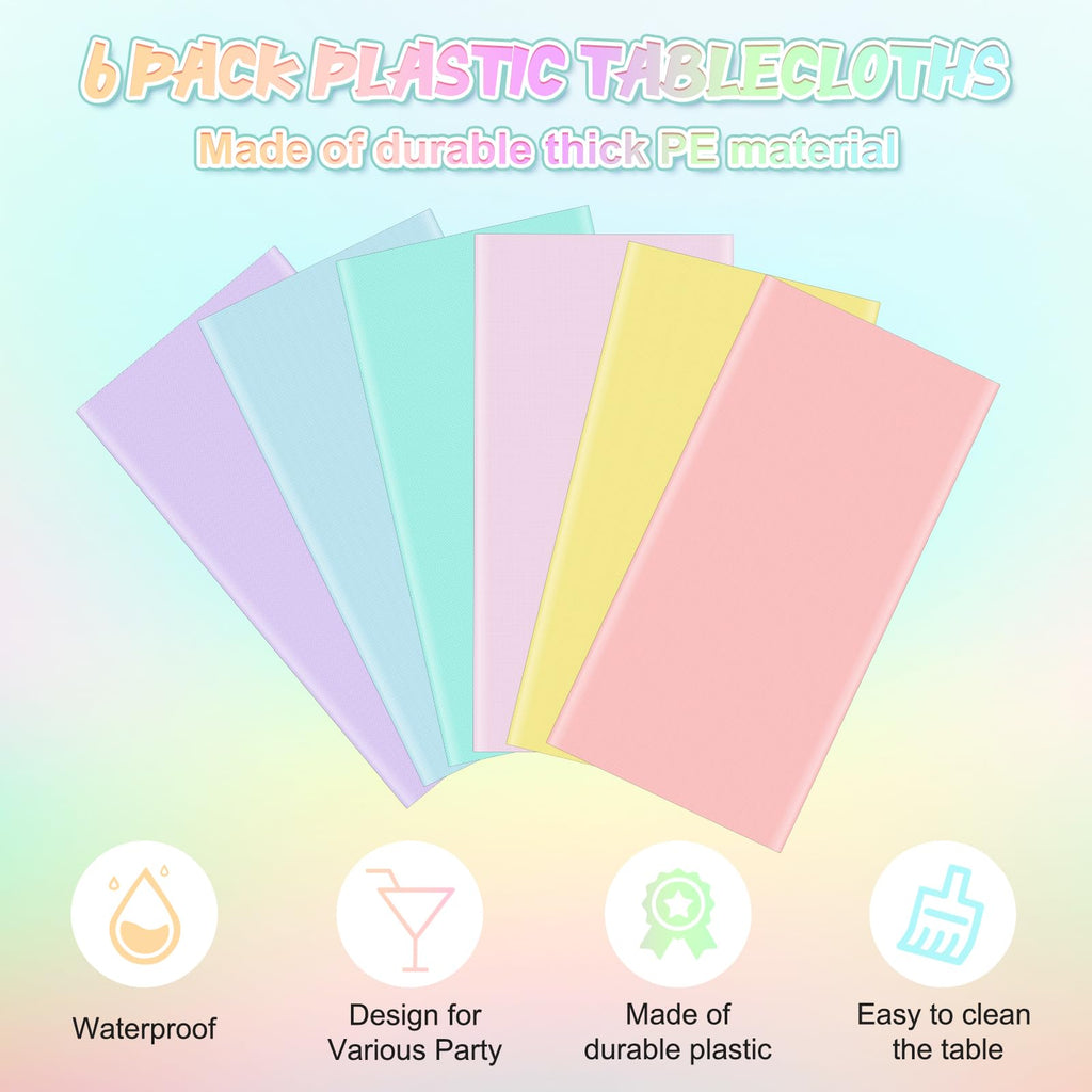 YIDAKO 6Pcs Round Pastel Tablecloths – 84-Inch Disposable Rainbow Mix Color Table Covers