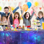 YIDAKO 3Pcs Iridescent Space Tablecloths - Purple Galaxy Disposable Table Covers, 54x108 Inch