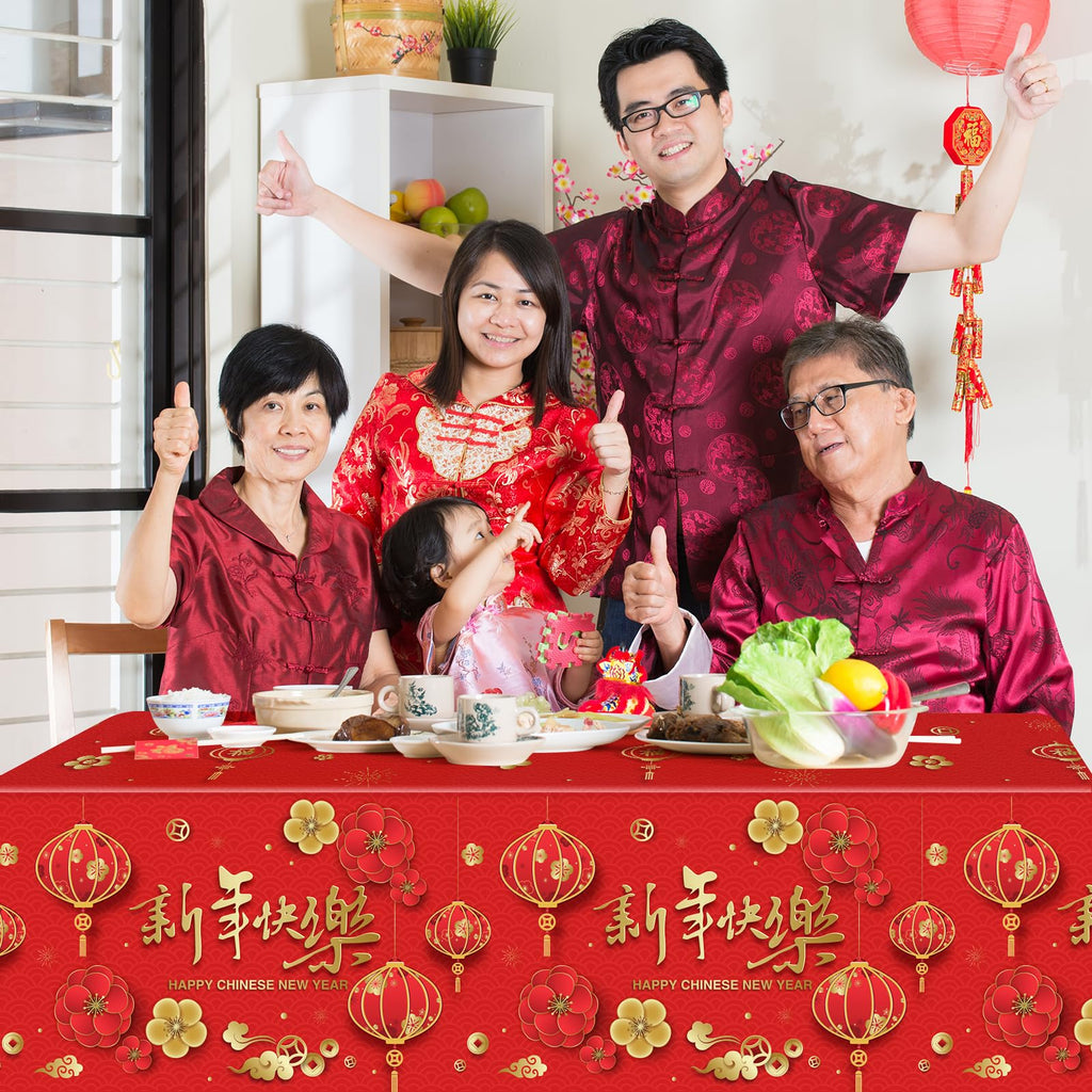 YIDAKO 3-Pack Chinese New Year Tablecloths 108 x 54 in | Disposable Red Festive Table Covers