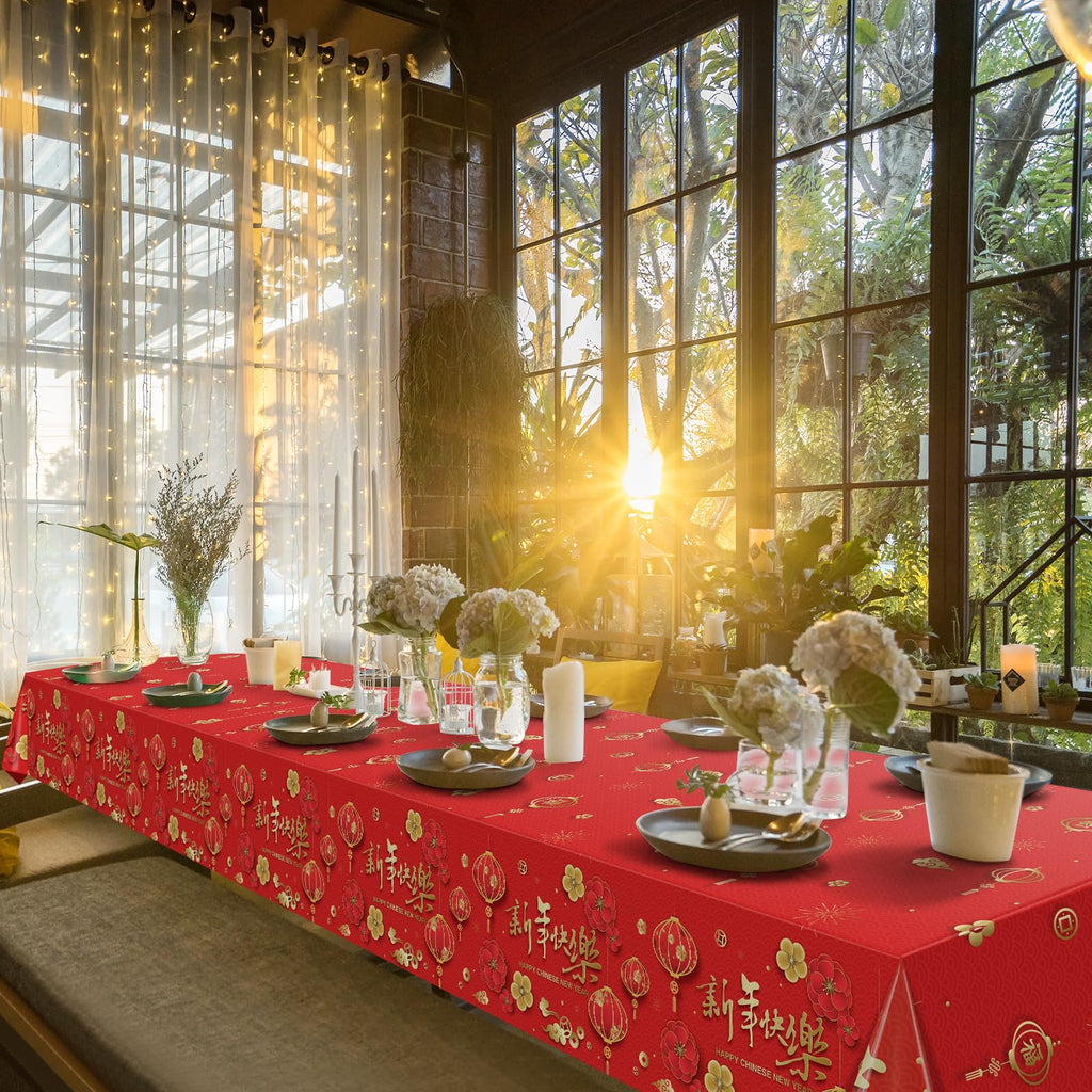 YIDAKO 3-Pack Chinese New Year Tablecloths 108 x 54 in | Disposable Red Festive Table Covers