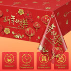 YIDAKO 3-Pack Chinese New Year Tablecloths 108 x 54 in | Disposable Red Festive Table Covers