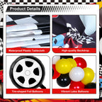 YIGZAG Race Car Birthday Party Decorations – 140-Piece Set with Backdrop, Balloons & Tableware