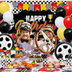 YIGZAG Race Car Birthday Party Decorations – 140-Piece Set with Backdrop, Balloons & Tableware