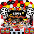 YIGZAG Race Car Birthday Party Decorations – 140-Piece Set with Backdrop, Balloons & Tableware
