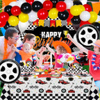 YIGZAG Race Car Birthday Party Decorations – 140-Piece Set with Backdrop, Balloons & Tableware