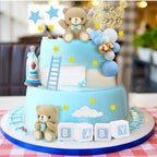 Yinder Bear Cake Toppers – Mini Bear Decorations with Blue Bow, Gold & White Pearl Balls