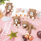 Yinder Bear Cake Toppers – Mini Bear Decorations in Dark Brown with Gold & White Pearl Balls