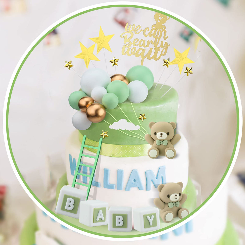 Yinder Bear Cake Toppers – Mini Bears with Green Bows & Pearl Balls