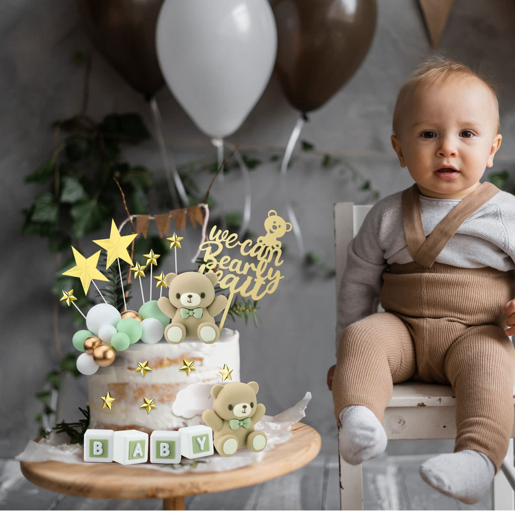 Yinder Bear Cake Toppers – Mini Bears with Green Bows & Pearl Balls