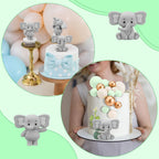 Yinder Elephant Cake Toppers – Green & Gold Pearl Ball 41-Piece Set for Cakes