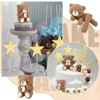 Yinder Bear Cake Toppers – Mini Bear Decorations in Dark Brown with Gold & White Pearl Balls