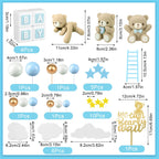 Yinder Bear Cake Toppers – Mini Bear Decorations with Blue Bow, Gold & White Pearl Balls